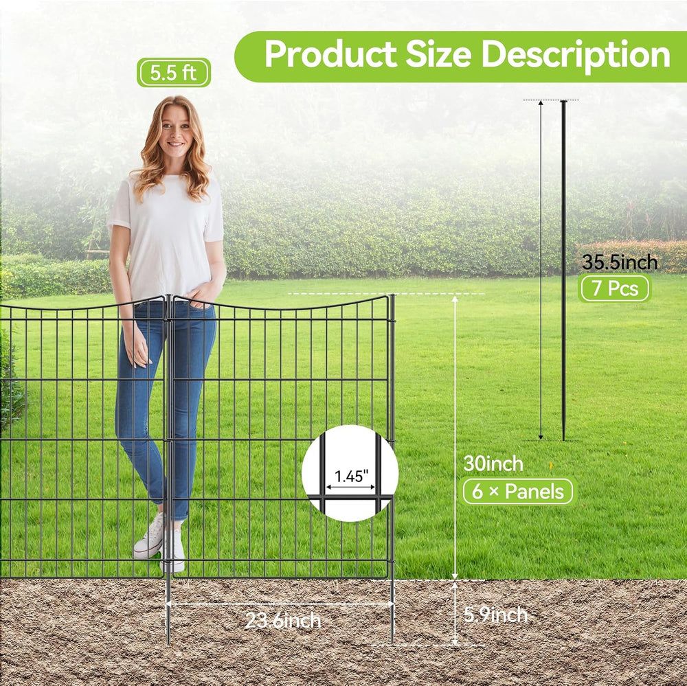 INJOPEXI Decorative Garden Fence 6 Panels 11.8ft(L)×30in(H) Garden Fences Out...