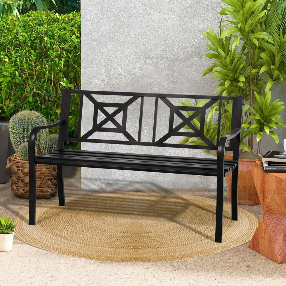 Outdoor Bench Garden Bench Patio Bench,Weatherproof Anti-Rust Metal Powder Co...
