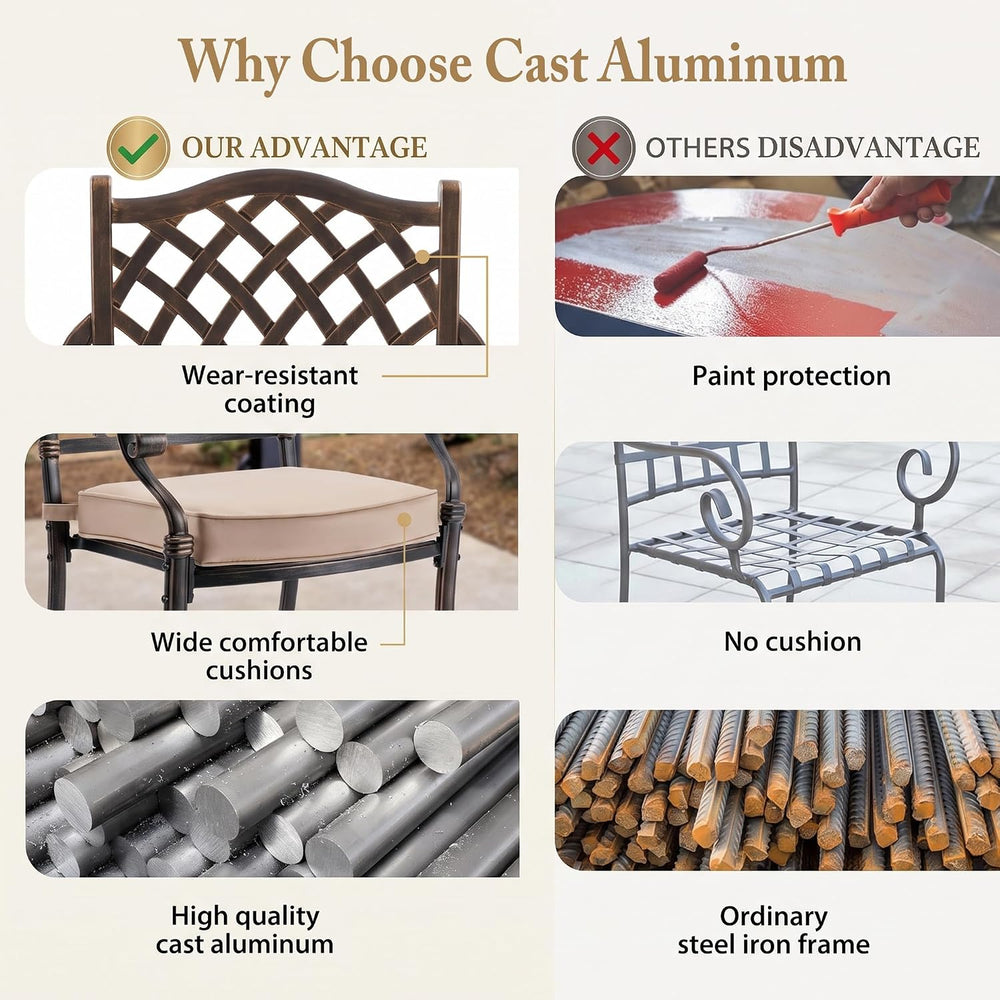 5-Pcs Cast Aluminum Patio Dining Set for 4, 54" Round Table,Bronze