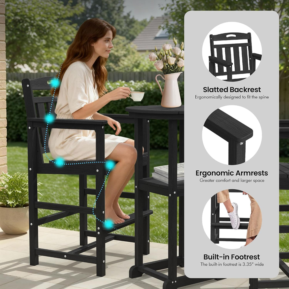 Ciokea Outdoor High Top Bar Set of 3, Space-Saving Bistro Table and Chairs, A...