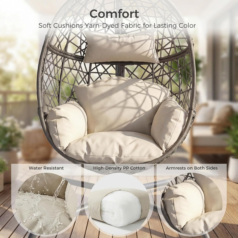 RADIATA Hanging Egg Chair with Stand, Outdoor Patio Swing Chair, Beige