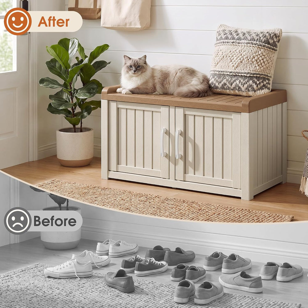 Outdoor Shoe Storage Cabinet, Rustic White