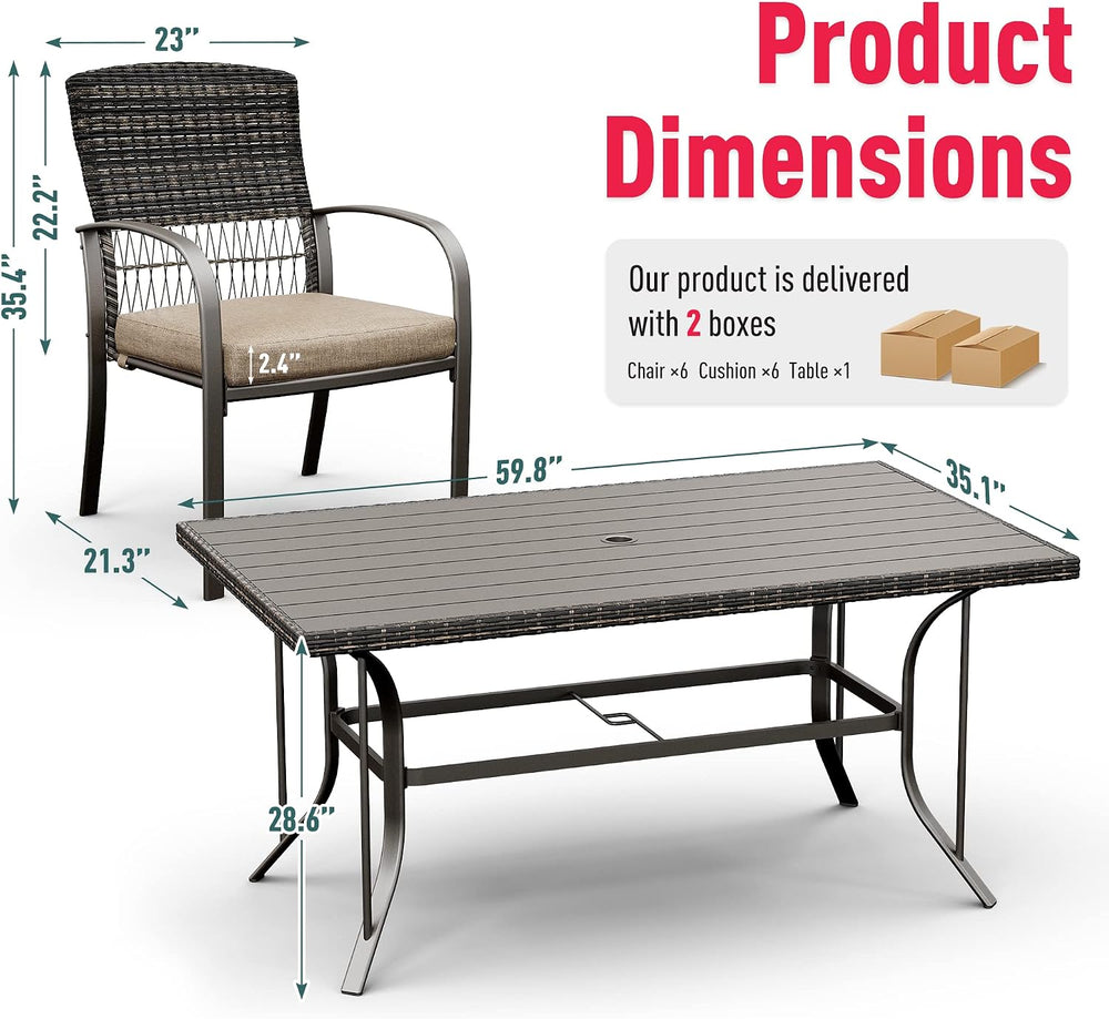 Pamapic 8504 Patio Dining 7 Piece, Outdoor Wicker Furniture Set for Backyard ...