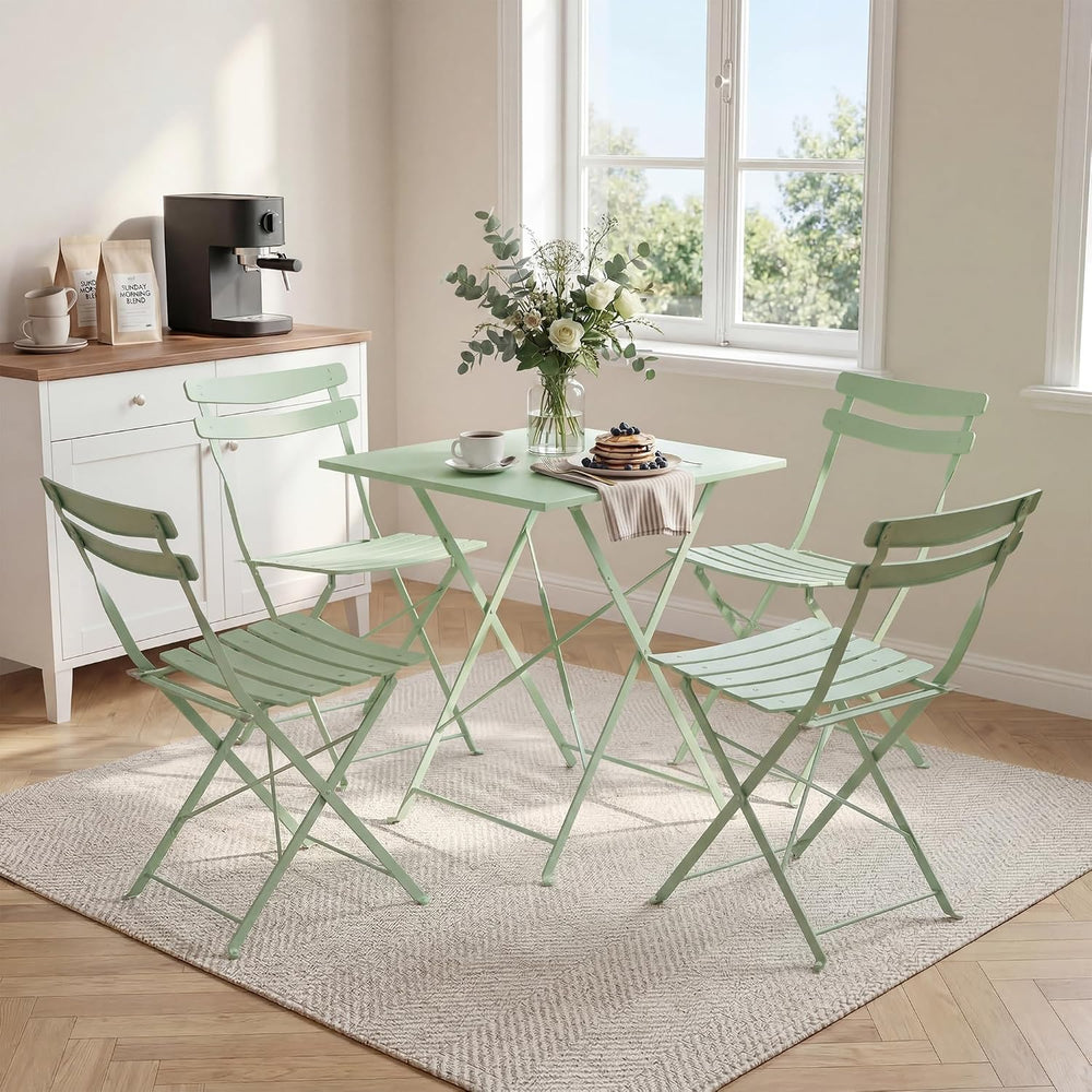 IDEALHOUSE Bistro Table and Chairs Set of 4, Folding Design, Green