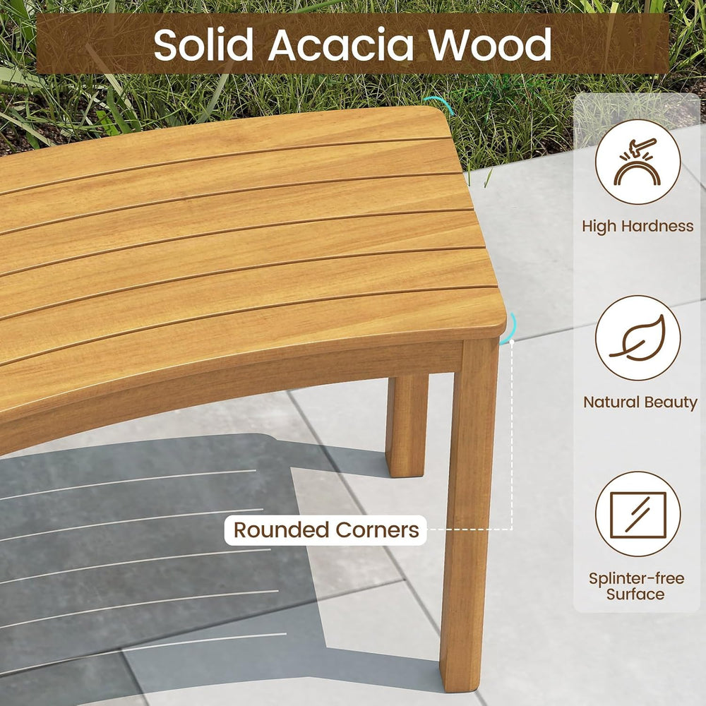 Tangkula Acacia Wood Outdoor Curved Bench Set of 2, Patio Garden Backless Fir...