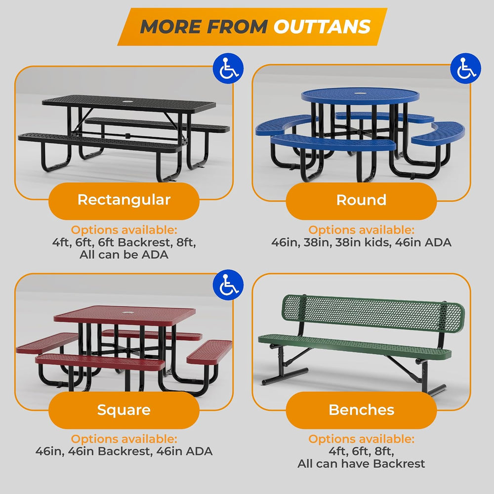 Metal Picnic Table (Blue, 46 in Square with Back, Expanded Steel)