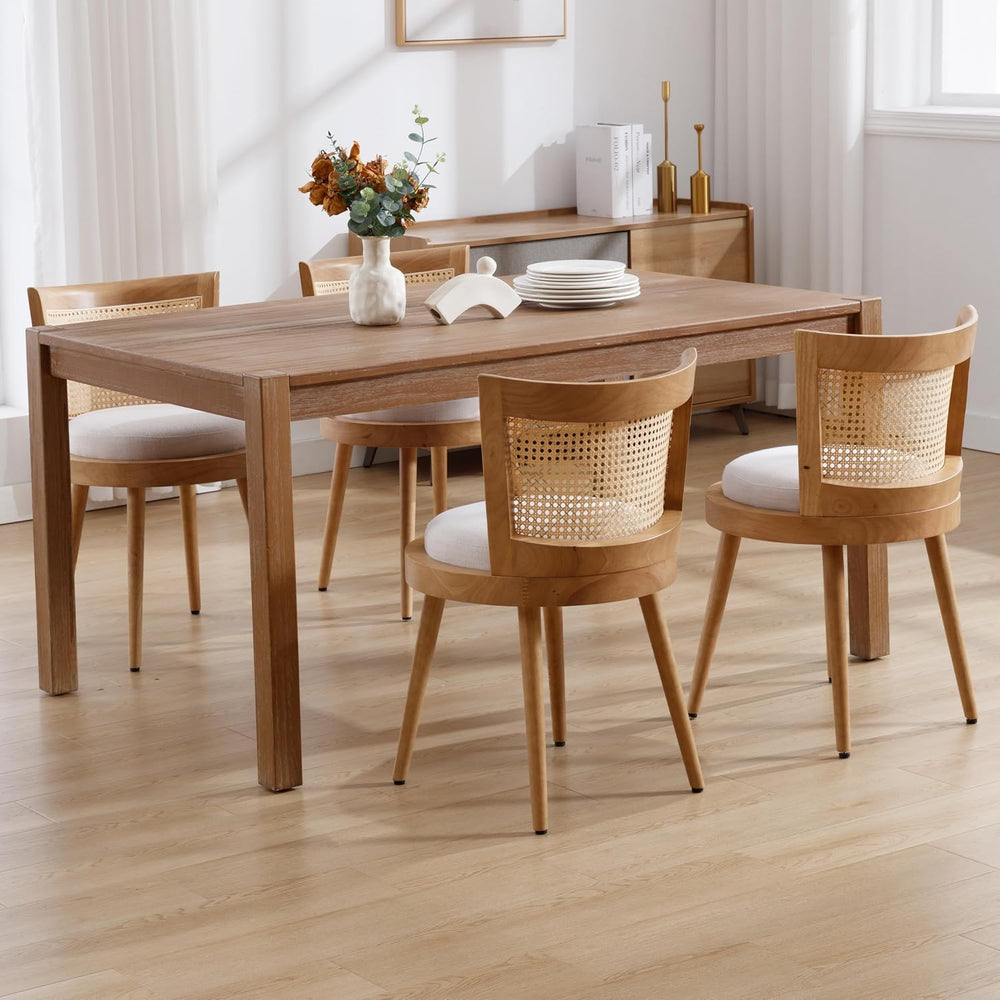 RIVOVA Modern Farmhouse Rattan Dining Chairs Set of 4 Natural Wood Kitchen Ch...