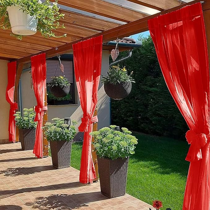 SpaceDresser Waterproof Outdoor Sheer Curtains for Patio - 2 Panels Rod Pocke...