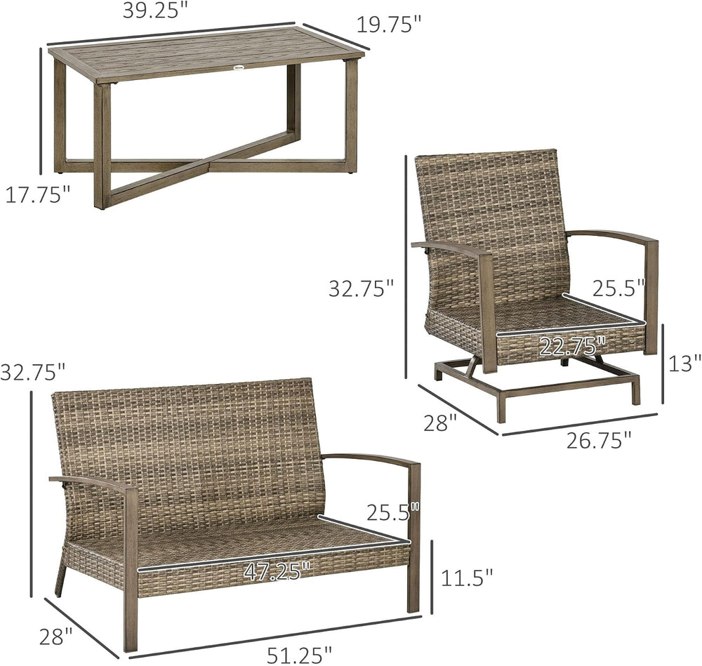 Outsunny 4 Piece Wicker Patio Furniture Set with 2 Rocking Chairs, Loveseat S...