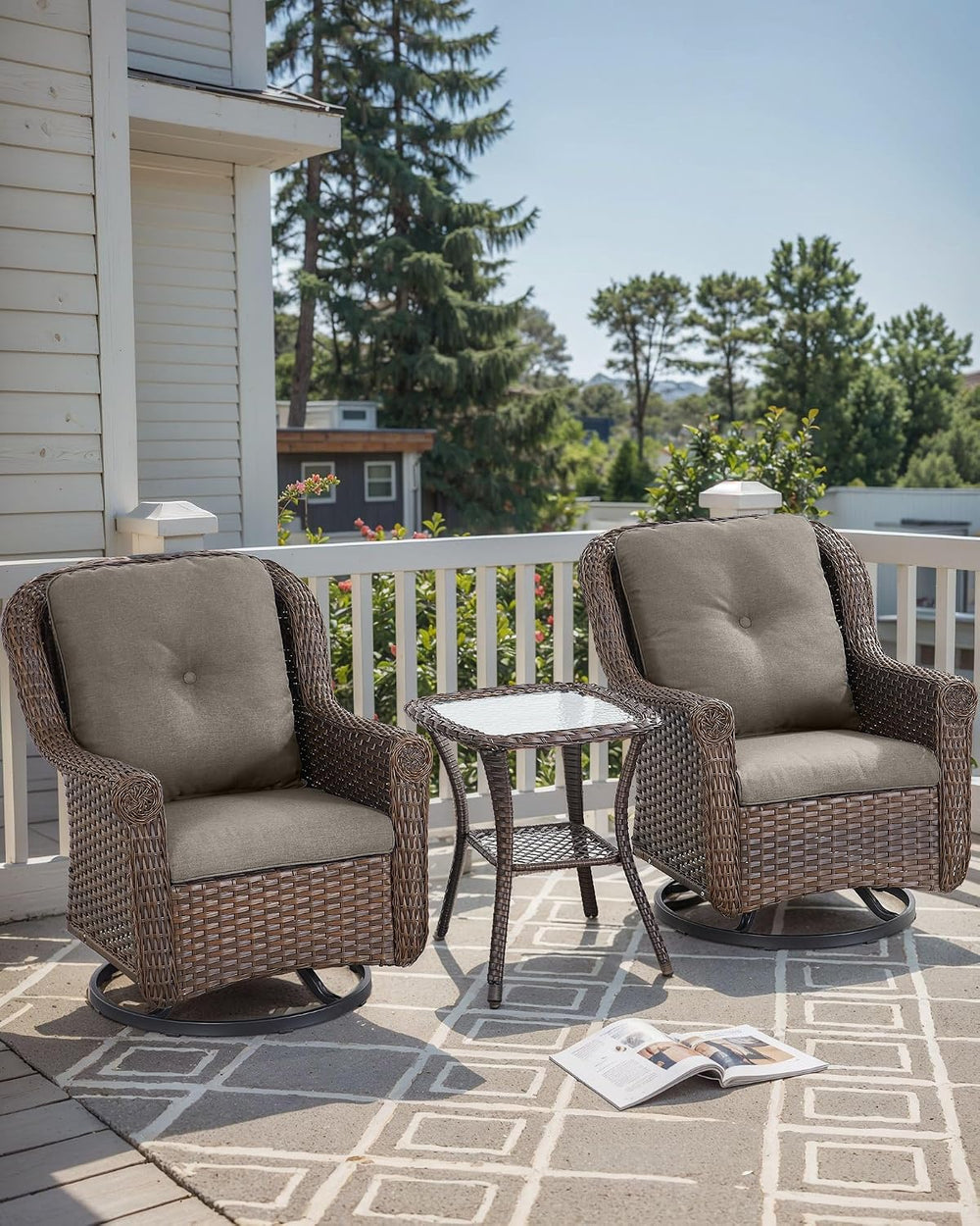 Patio Chairs Outdoor Swivel Glider - Set of 2 High Back Outside Brown Wicker ...