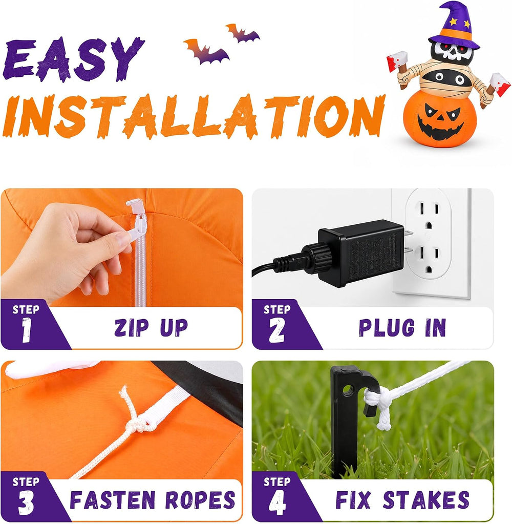 4FT Inflatable Halloween Decoration Outdoor Blow Pumpkin Stacker Yard Decor