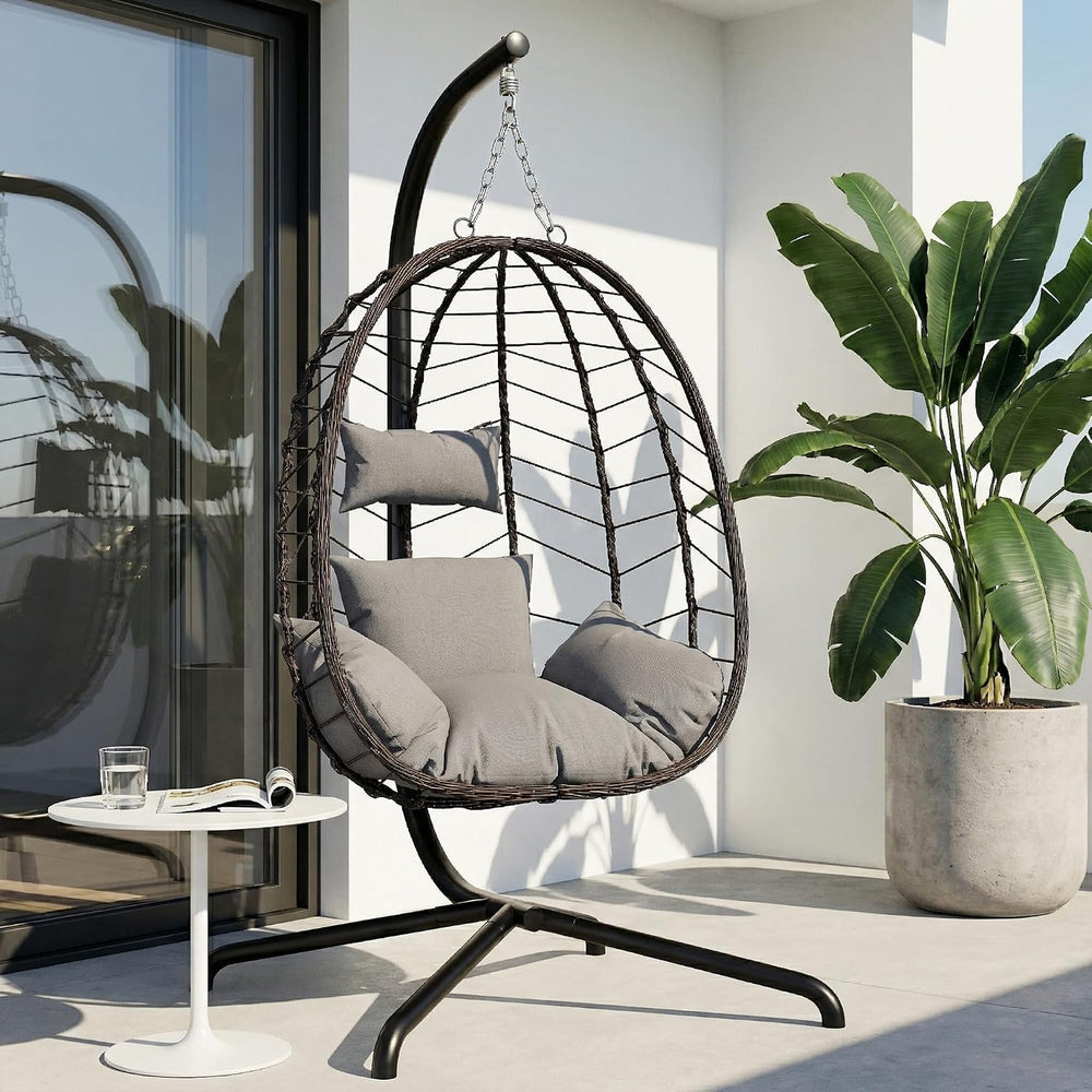 Hanging Egg Chair Wicker 350lbs Swing Outdoor Basket Cushion