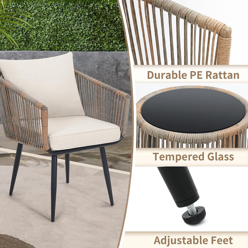3-Piece Patio Rattan Bistro Conversation Set, Beige