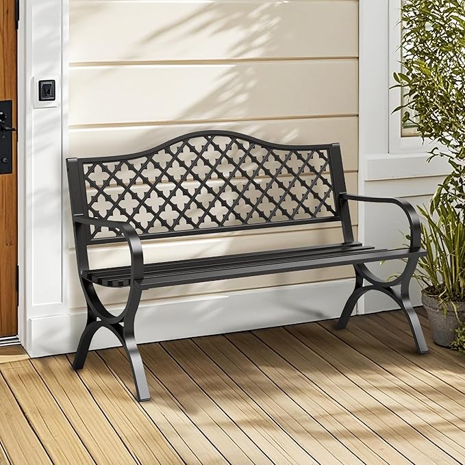 Sophia & William Outdoor Bench, 50 inches Metal Garden Bench, Cast Iron P...