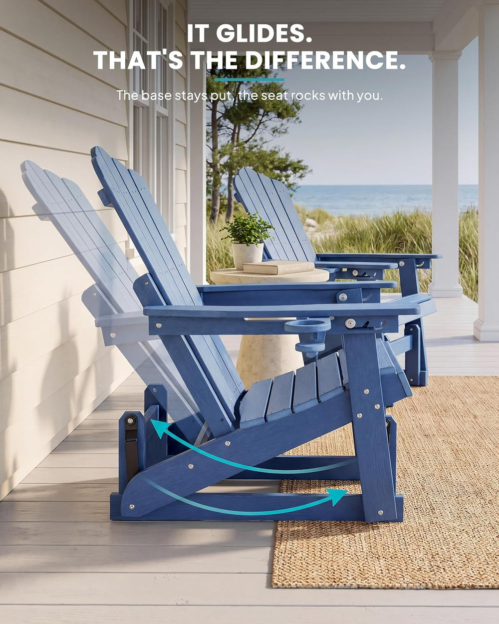 Adirondack Glider Chair Set of 2, Retractable Ottoman & Adjustable Backrest