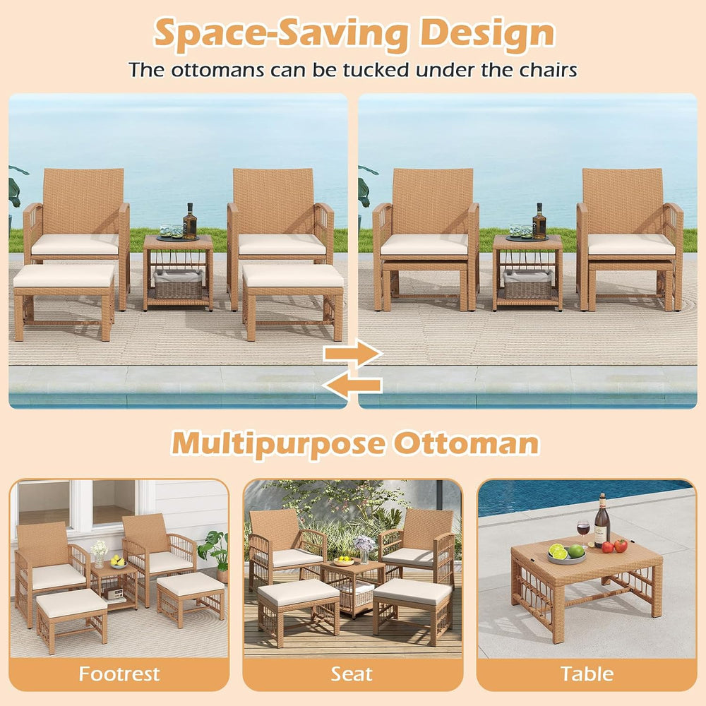 Tangkula 5 Pieces Patio Wicker Conversation Set, Outdoor Furniture Set with 2...