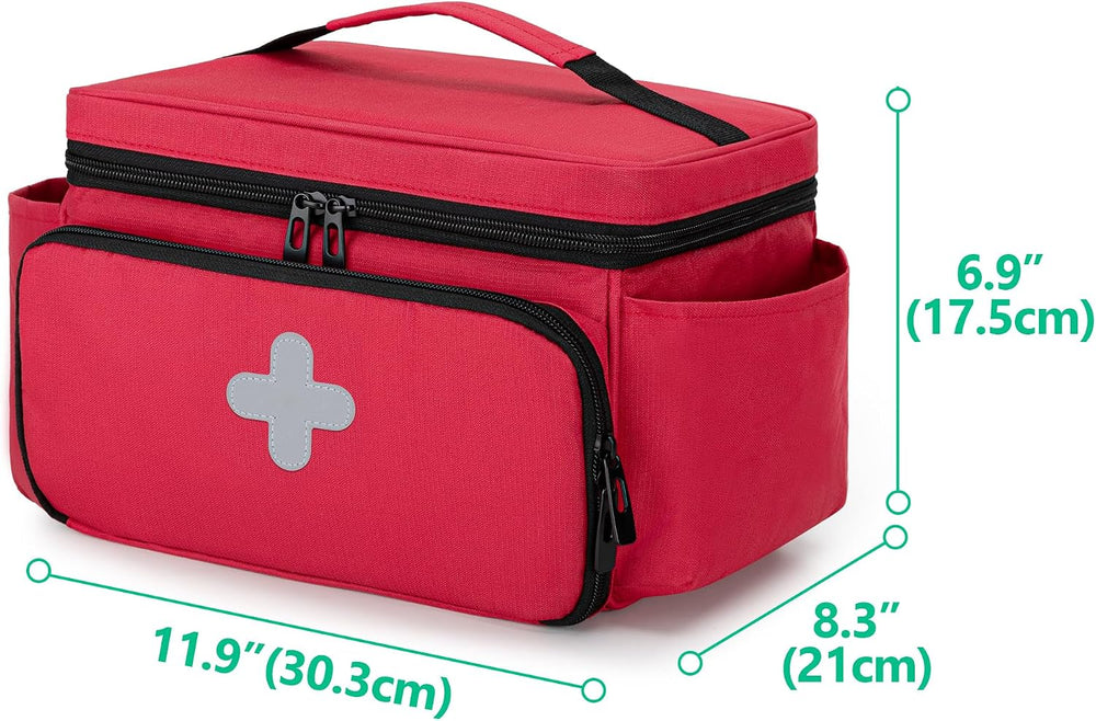 CURMIO Small Medicine Storage Bag, Empty Family First Aid Kits Case, Red
