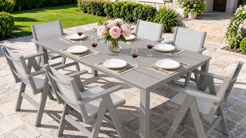 Outdoor Dining Table Set, 7 Piece HDPE Patio Set with Aluminum Dining Table &...