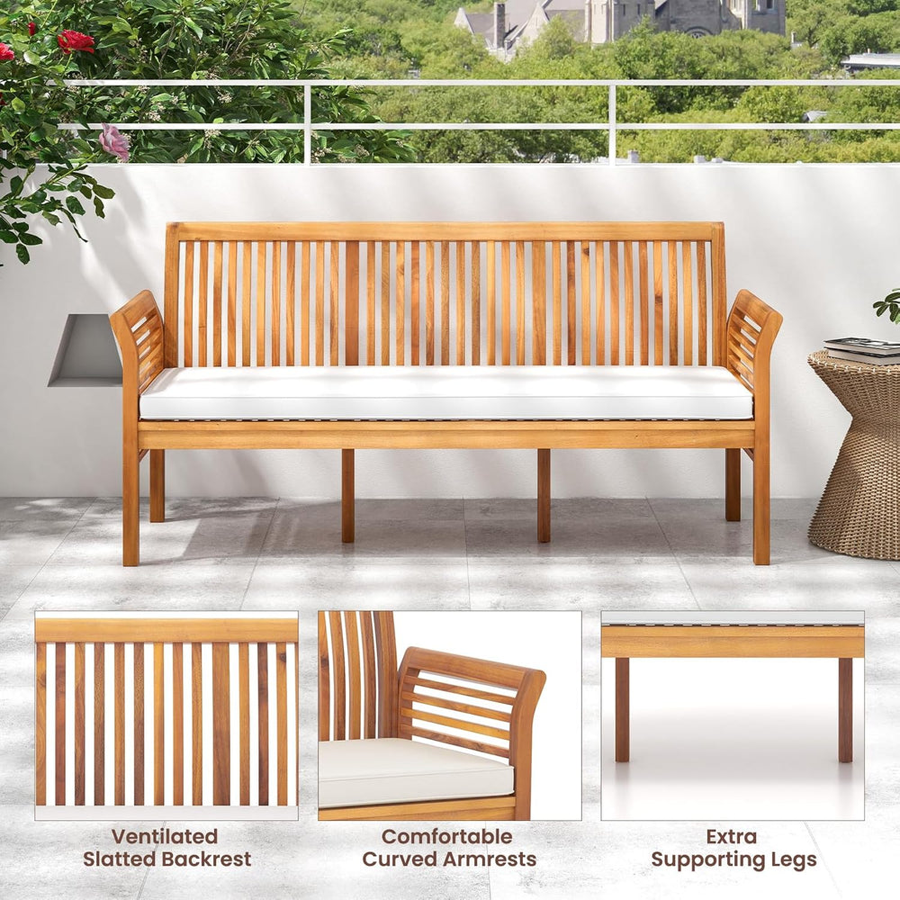 RELAX4LIFE 62.5’’ Outdoor Bench Acacia Wood - 3-Person Patio Bench w/Backrest...