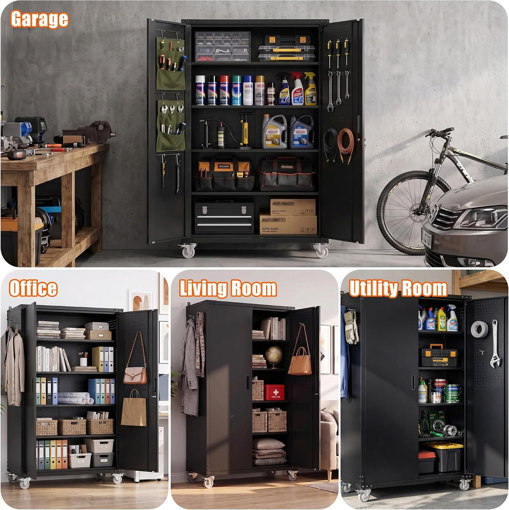 Upgraded Wide & Deep Metal Garage Storage Cabinet with Wheels,Black