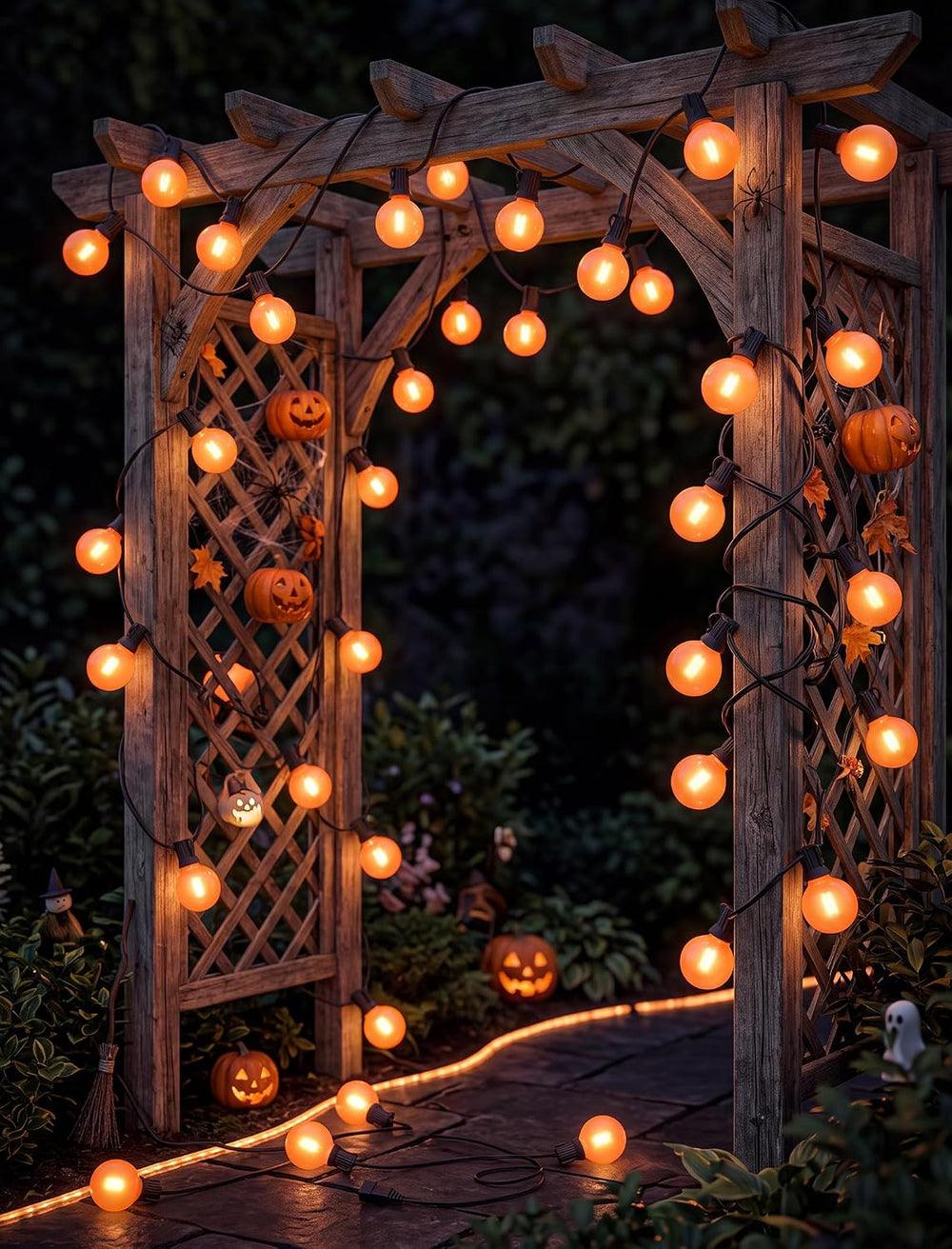50FT Halloween Orange G40 LED Outdoor String Lights Plug in, 25 Globe Bulbs