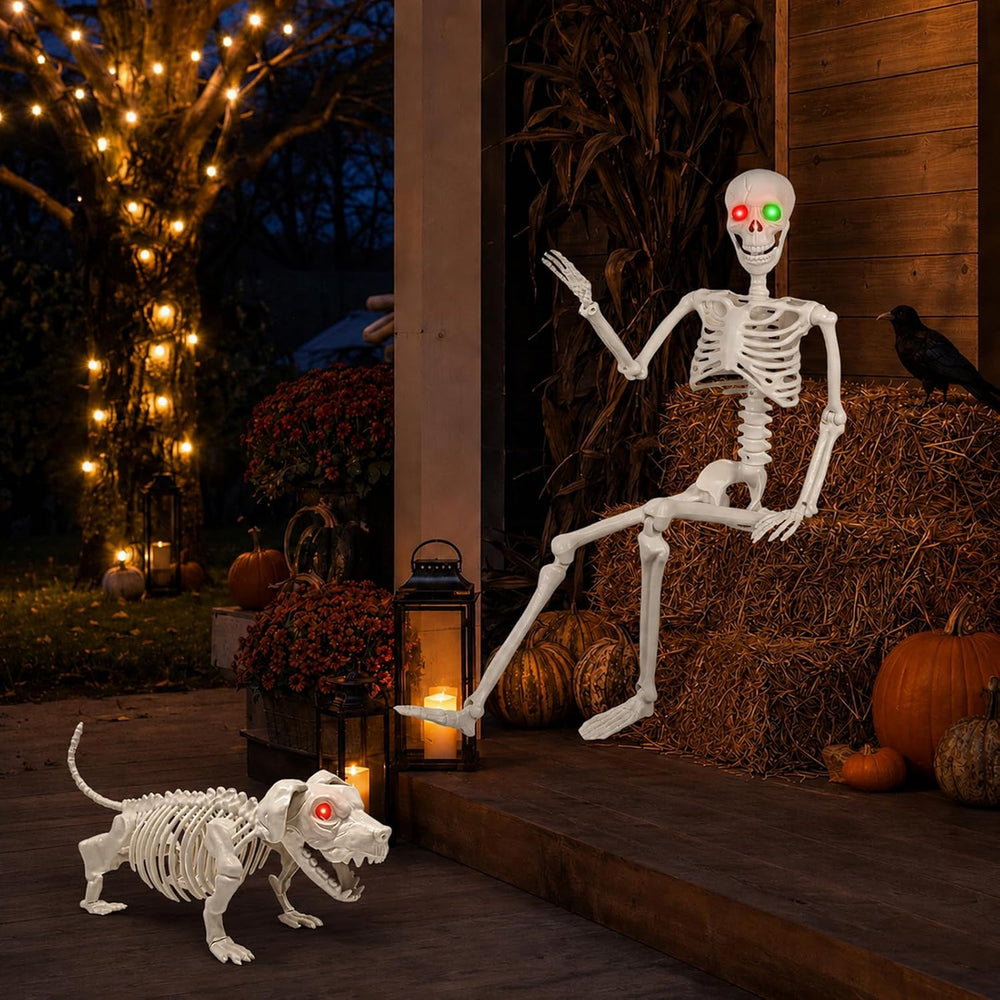 Halloween Skeleton Decorations with Dog Skeleton: 3 FT Light Up Skeletons