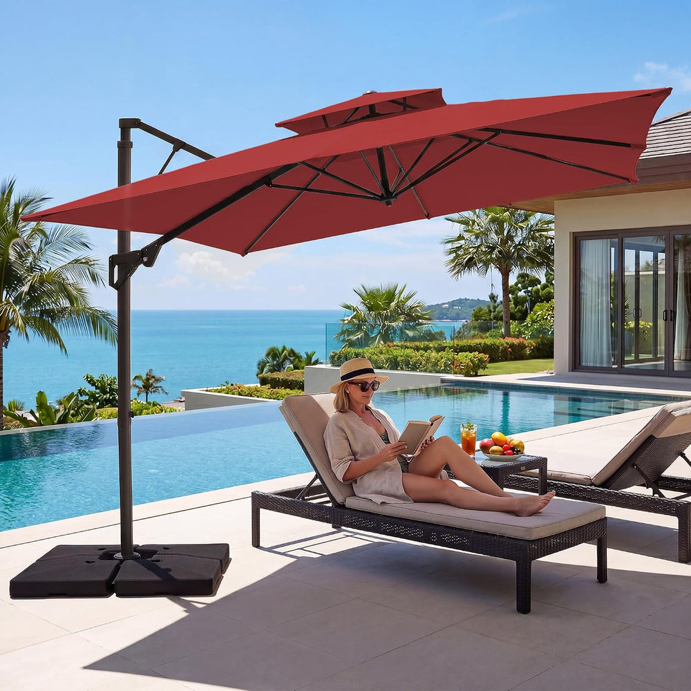 JEAREY 12x12 ft 2-Tier Cantilever Patio Umbrella, Outdoor Offset Umbrella