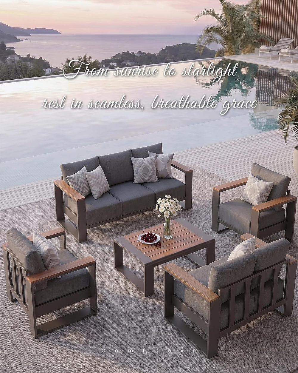 Oversized Aluminum Patio Furniture Set, 4 Pieces Luxury Outdoor Furniture Set...