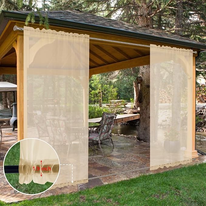 SpaceDresser Waterproof Outdoor Sheer Curtains for Patio - 4 Panels Rod Pocke...