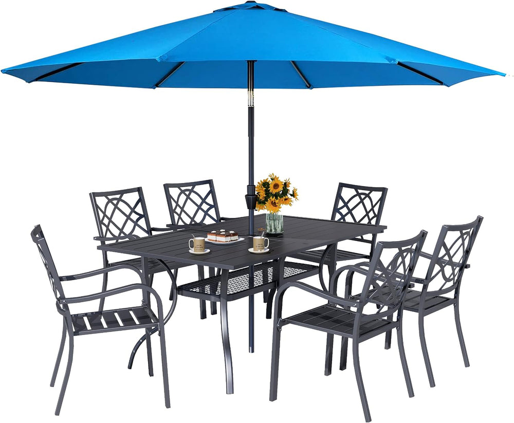 7 Pieces Patio Metal Furniture Outdoor Dining Set with 6 Stackable Bistro Cha...