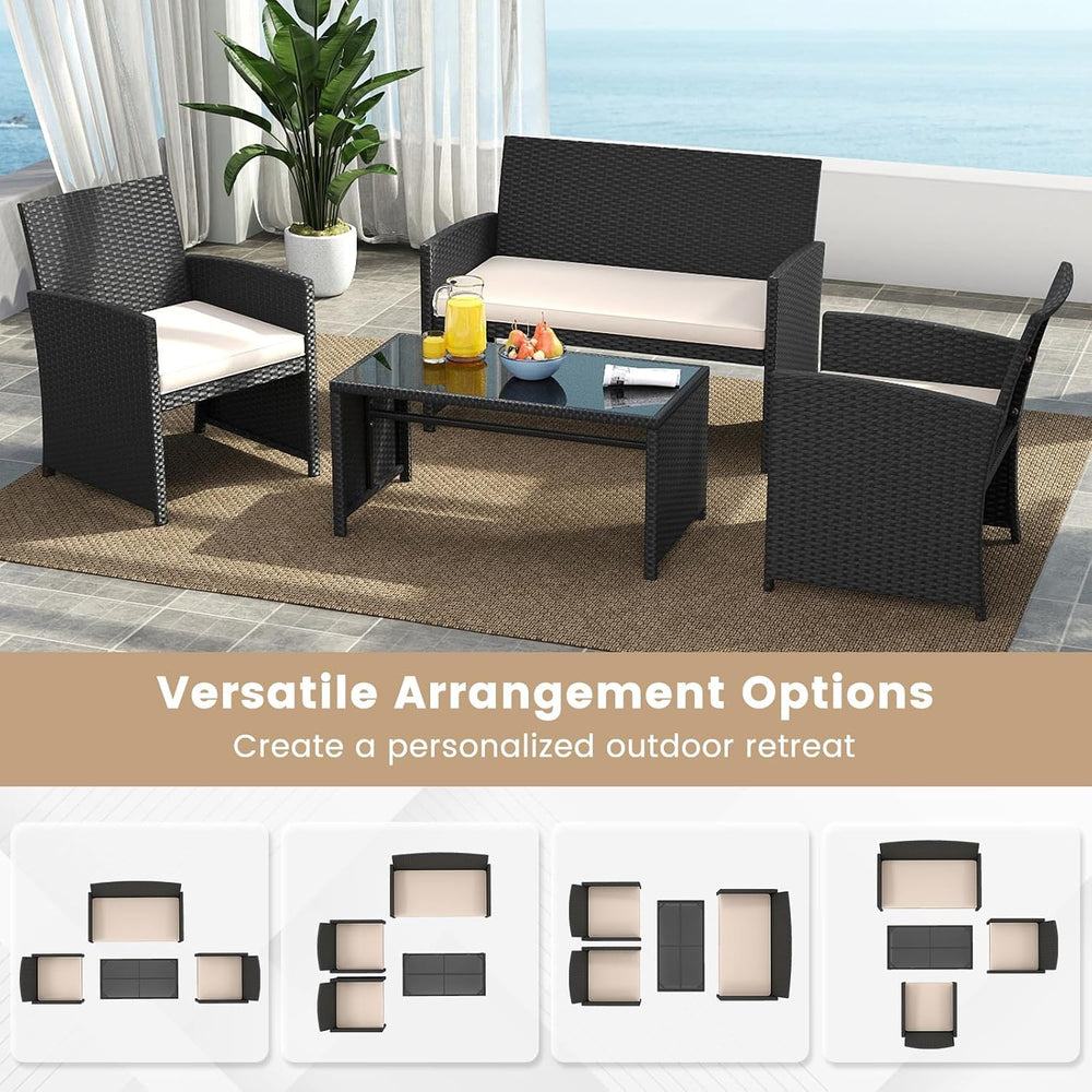 Tangkula 4 Pieces Patio Wicker Furniture Set, Outdoor Heavy Duty Rattan Cushi...
