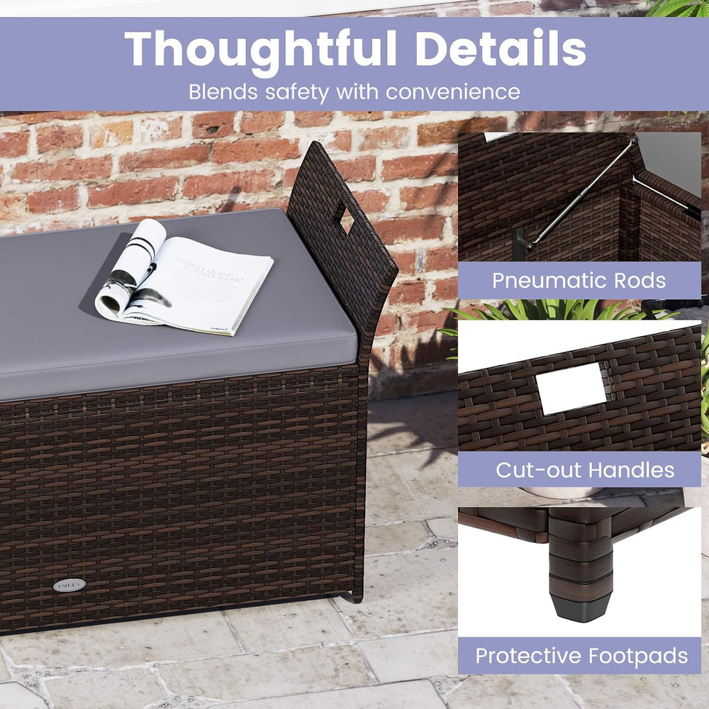 Tangkula 68 Gallon Outdoor Wicker Storage Bench, Patio Storage Box with Hand-...