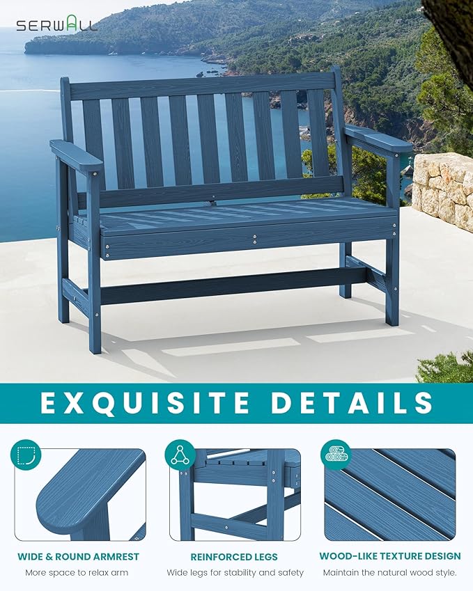 SERWALL HDPE Outdoor Benches Weatherproof, 2-Person Garden Bench with 660 lbs...