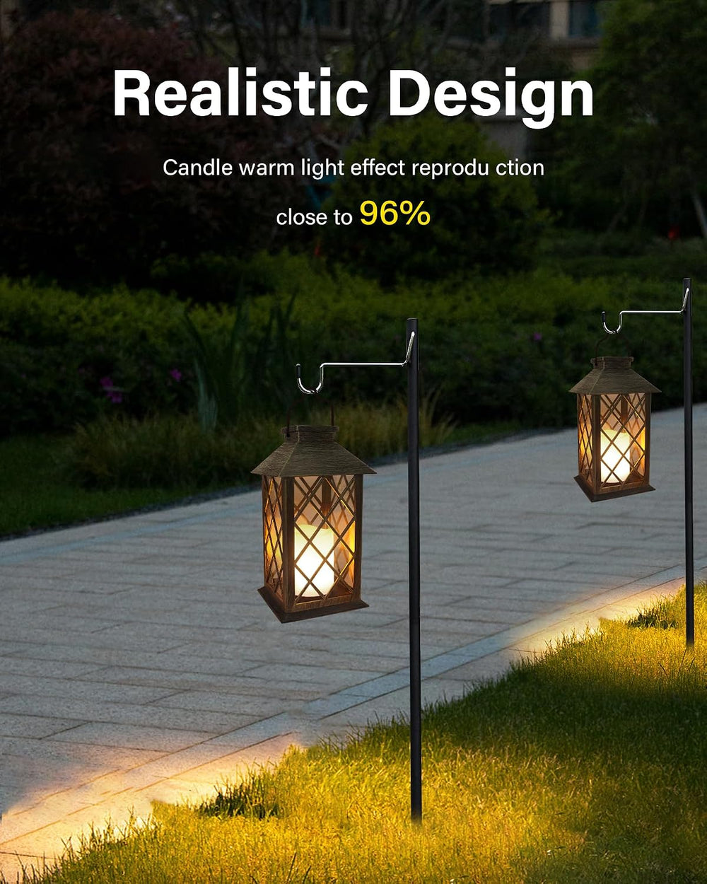 2 Pack 14'' Durable Tempered Glass Solar Lanterns Outdoor Waterproof