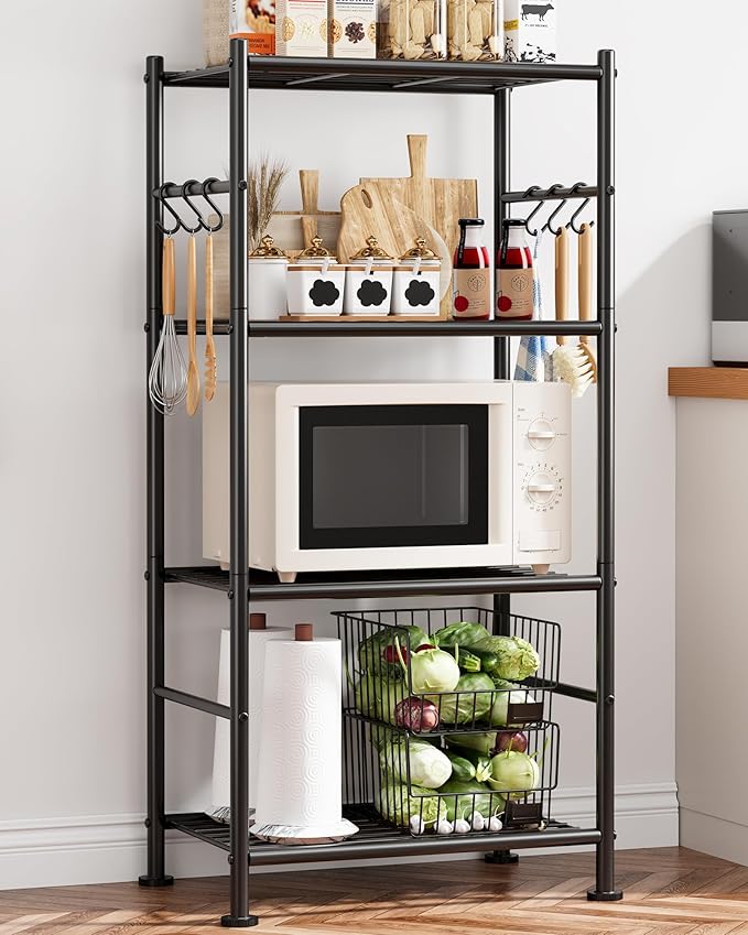 Storage Shelves - 4-Tier Large Capacity Shelf Organizer with Hooks, Heavy-Dut...