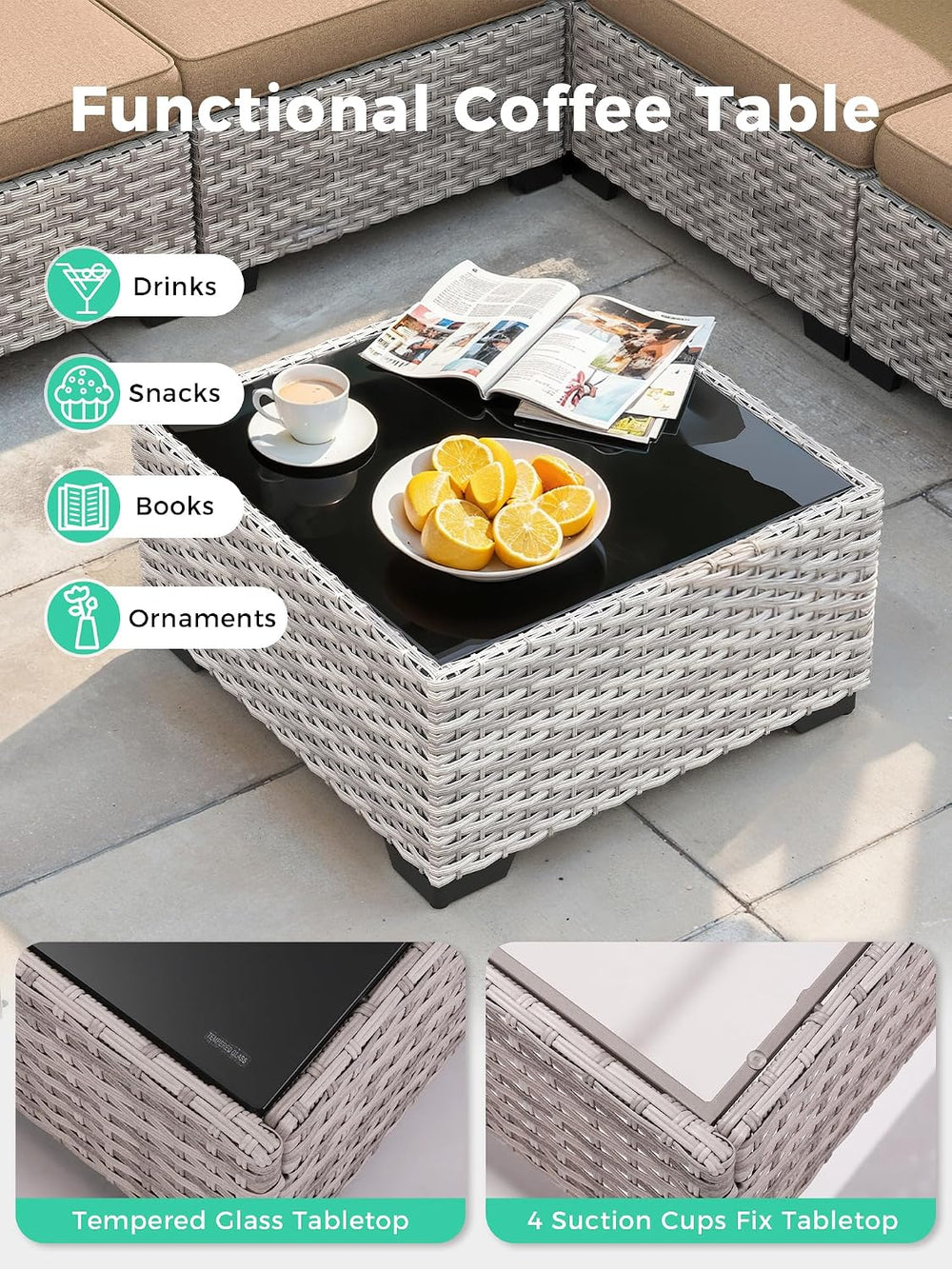 6 Piece Outdoor Wicker Patio Furniture Set Rattan Outdoor Sectional Sofa