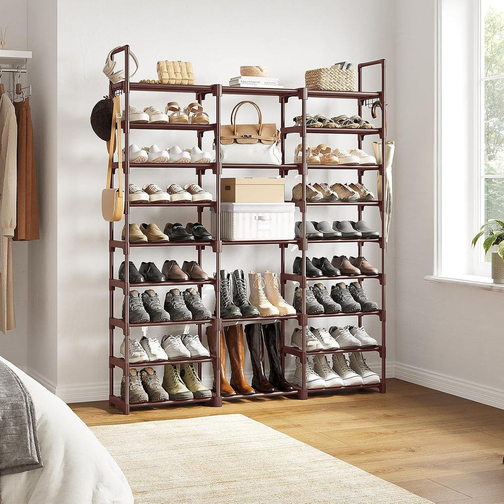 WOWLIVE 9 Tier 3-Column Shoe Rack, 50-55 Pairs Stackable Brown