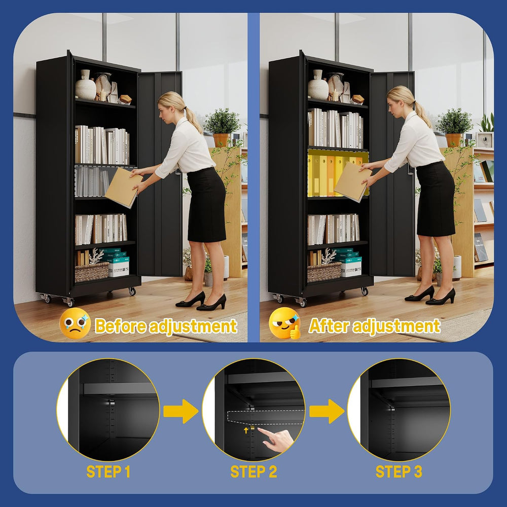 Metal Storage Cabinet, 73" H Garage Storage Cabinets with Wheels