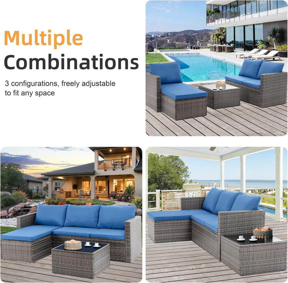 Shintenchi Outdoor Sectional Patio Furniture Set 4-Piece, All-Weather PE Ratt...