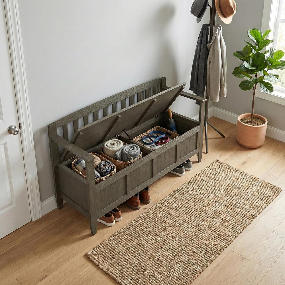 SIMPLIHOME Brooklyn 48" Wide Solid Wood Storage Bench in Aged Grey