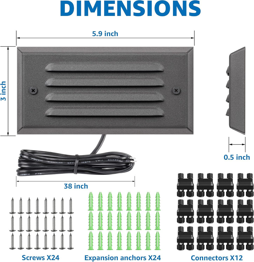 SUNVIE 5W Low Voltage Step Lights 6 Inch Outdoor Aluminum Brown, 12-Pack