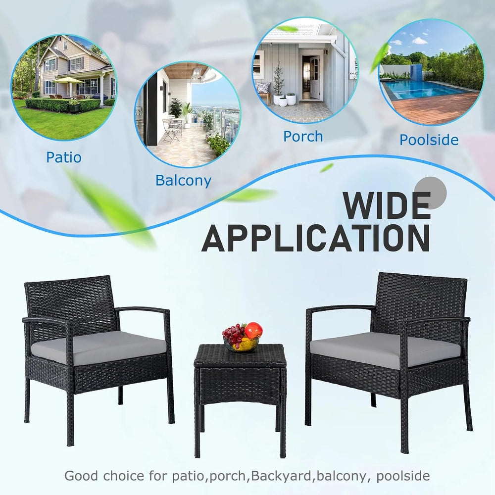 PROHIKER 3 PCS Patio Rattan Conversation Bistro Chairs Set, Outdoor Patio Fur...