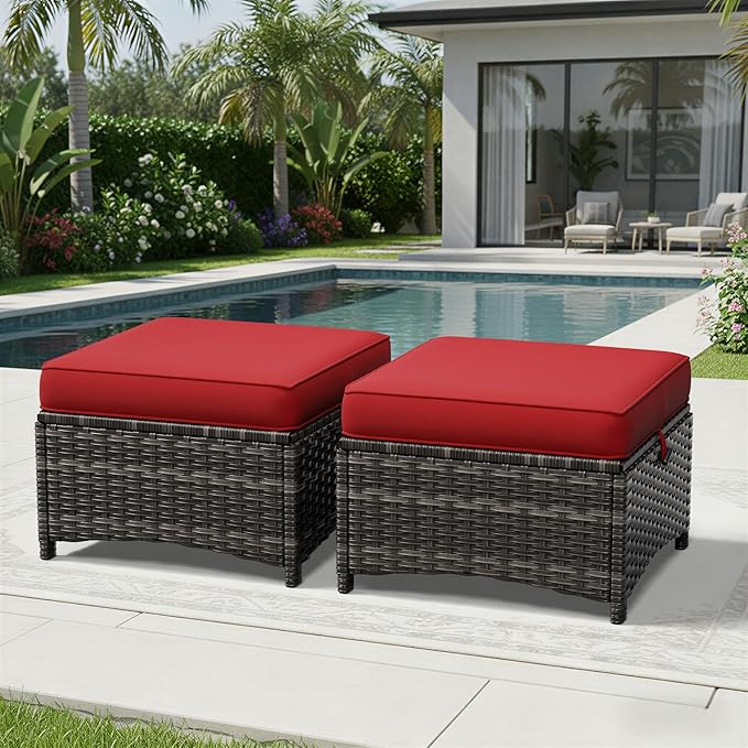 Joyside Outdoor Ottoman Set of 2, Patio Large Ottoman Foot Rest with Thickene...