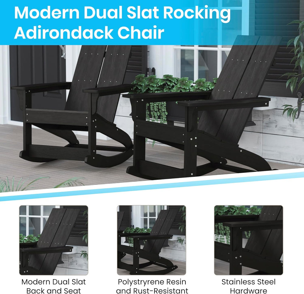 EMMA + OLIVER Black Adirondack Rocking Chair
