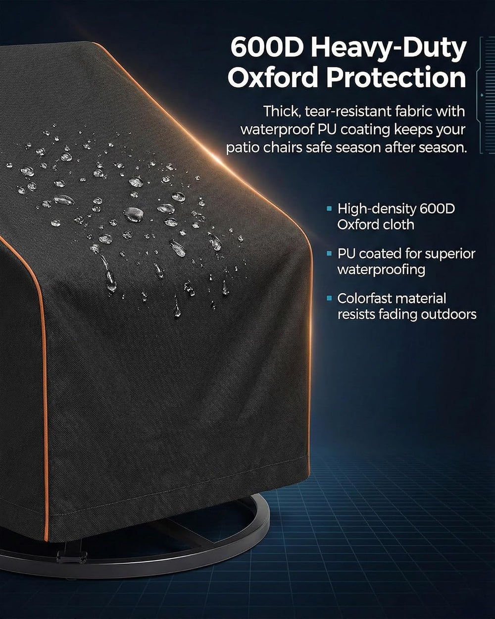 Patio Chair Covers Waterproof 2 Pack, 600D Oxford, 30W x 34D x 36H, Black
