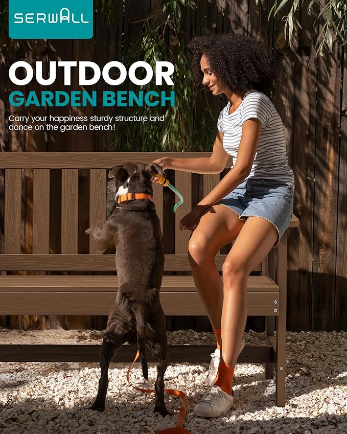 SERWALL Outdoor Bench, HDPE Outdoor Benches Weatherproof, 2-Person Garden Ben...
