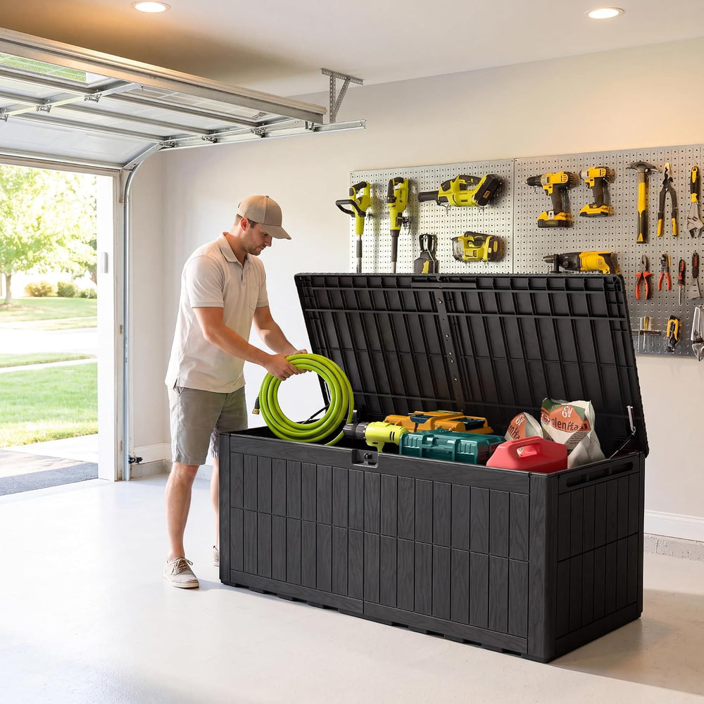 Greesum 220 Gallon Resin Deck Box, Black