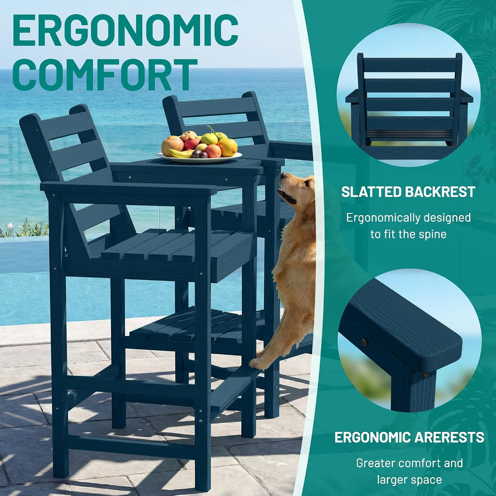 PLUUV Tall Adirondack Chairs Set of 2 with Double Connecting Trays,Navy