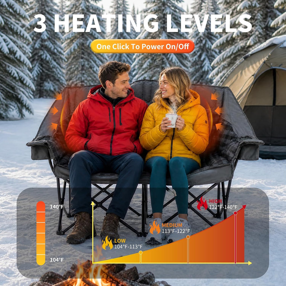 Heated Padded Double Camping Chair with 2 in 1 Carry Bag, 900LBS