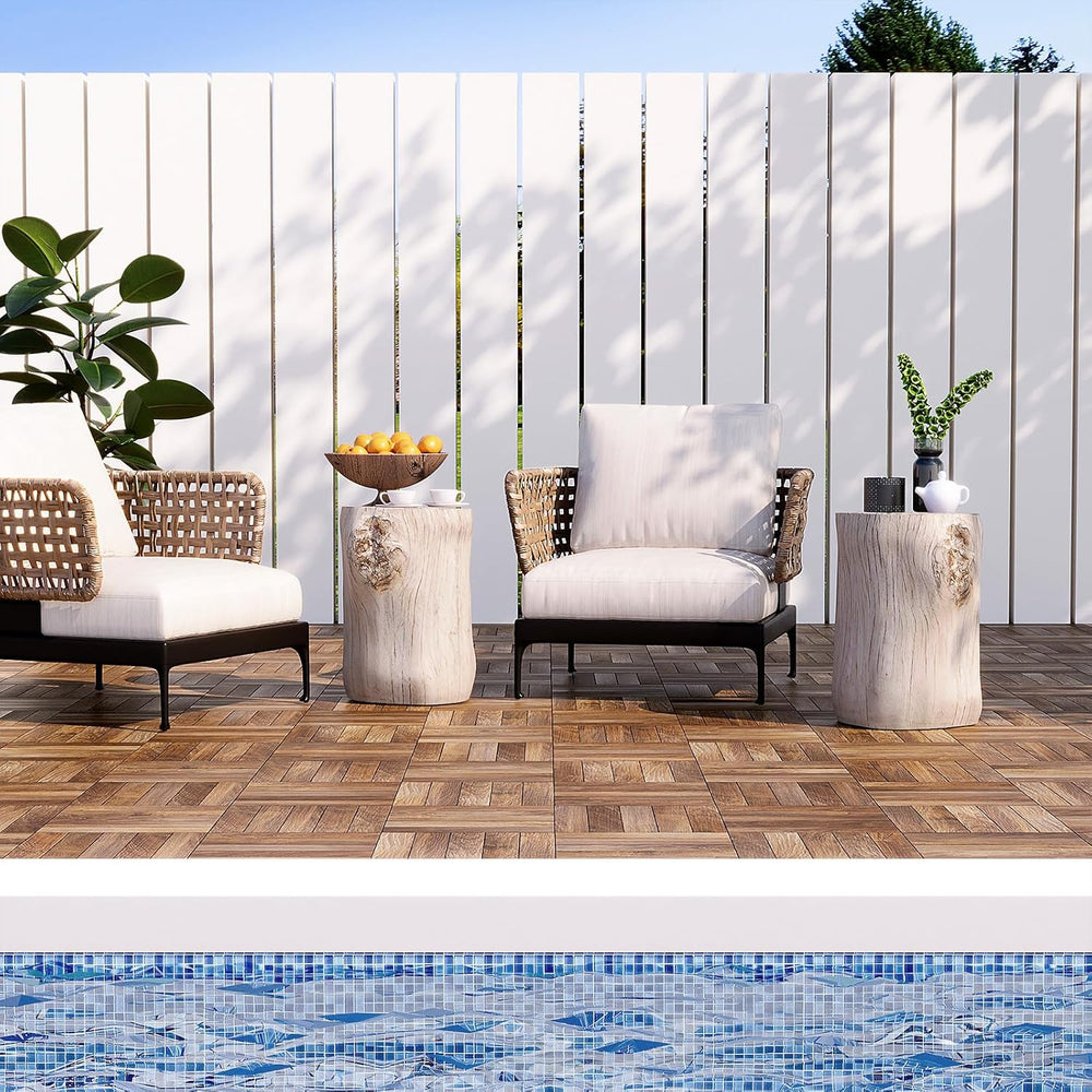 HOMPUS Concrete Outdoor Side Table, Tree Stump, Modern Round Coffee Table